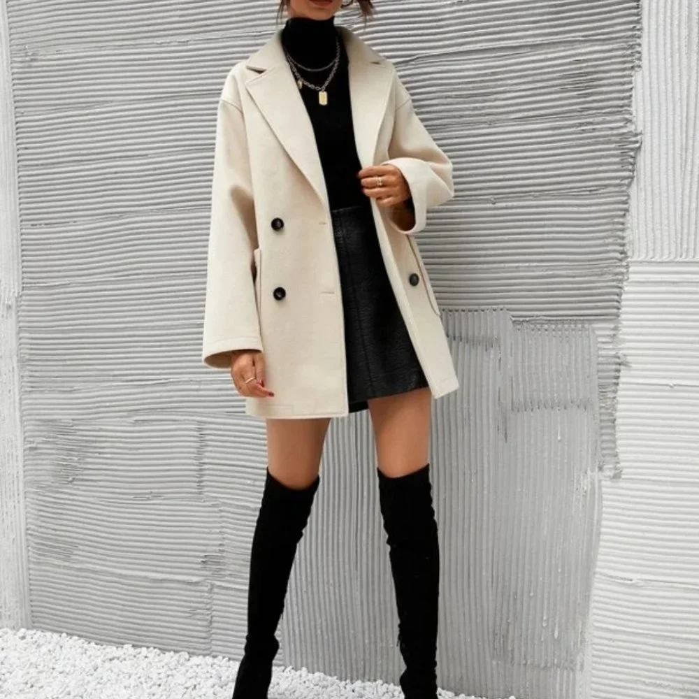 Classic Double Breasted Pea Overcoat jacket fall/winter - beige - Picture 11 of 11